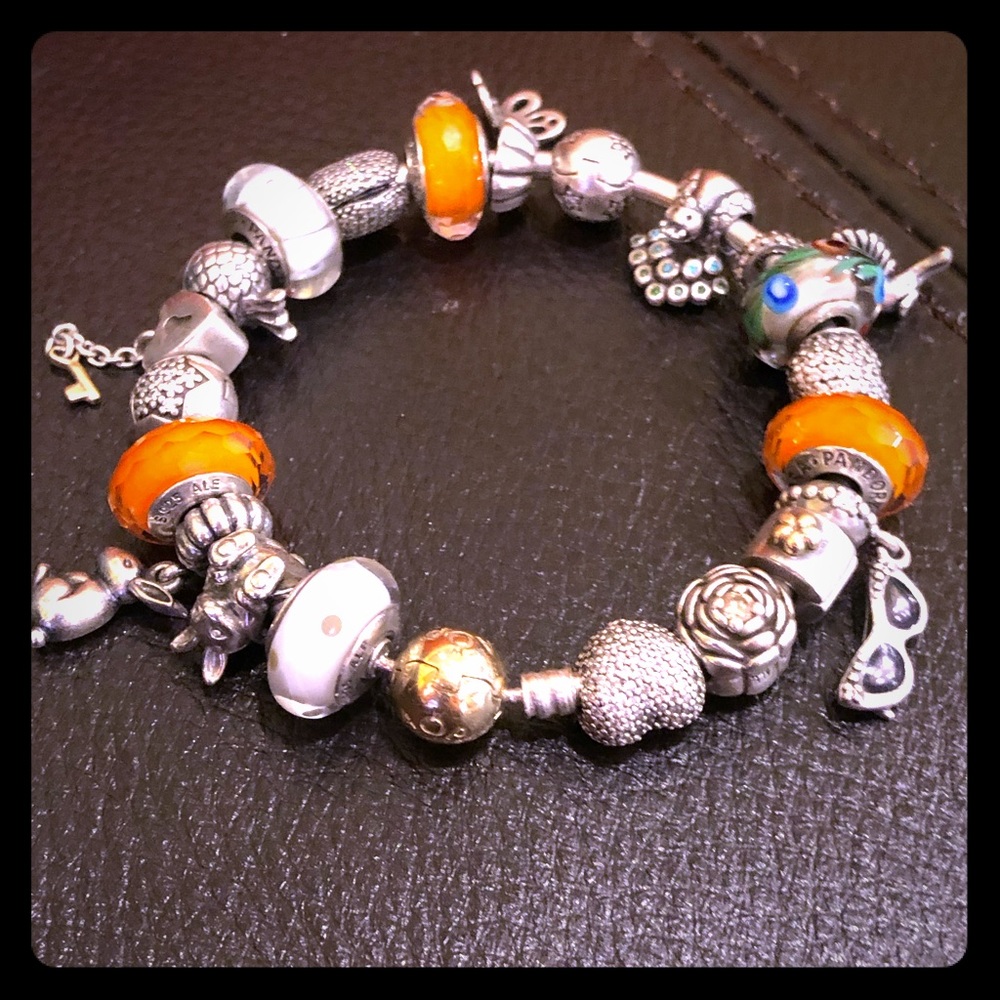 14kt ball pandora bangle bracelet charms lot